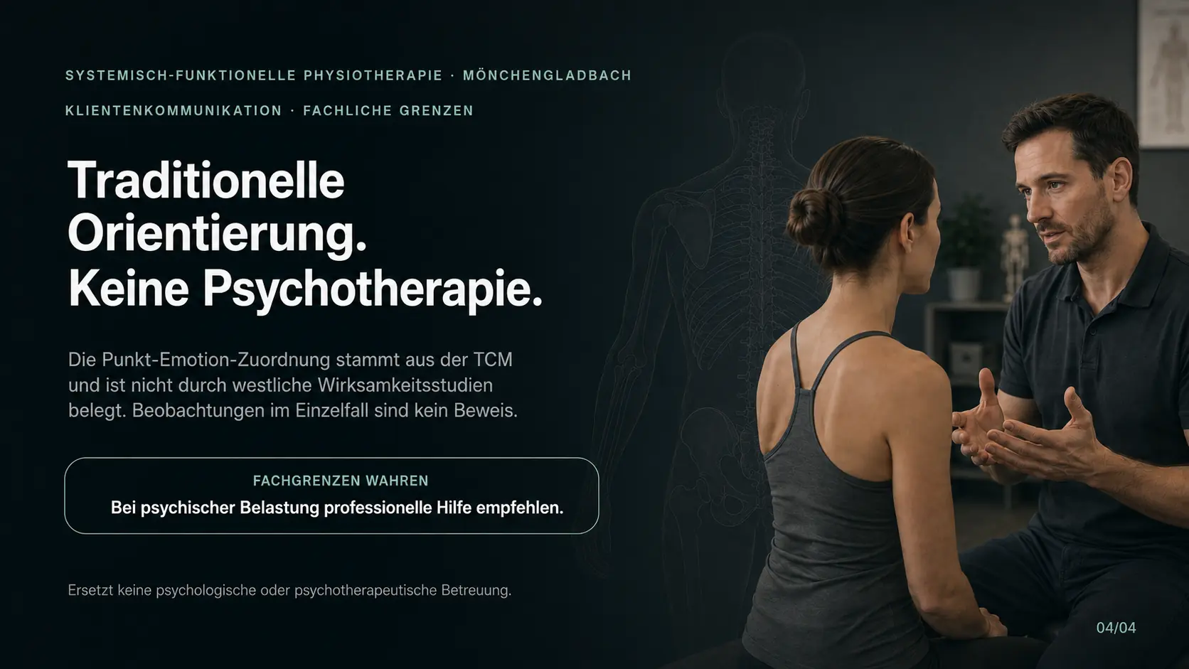 Fachliche Grenzen: traditionelle Deutung ersetzt keine psychologische Diagnostik oder Psychotherapie