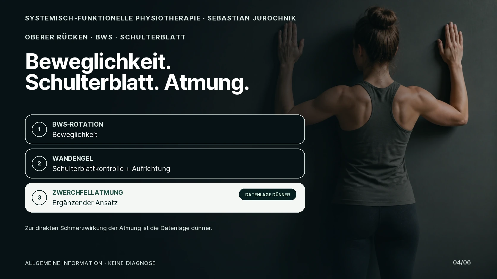 Drei Ansätze für den oberen Rücken: BWS-Rotation, Wandengel und Zwerchfellatmung