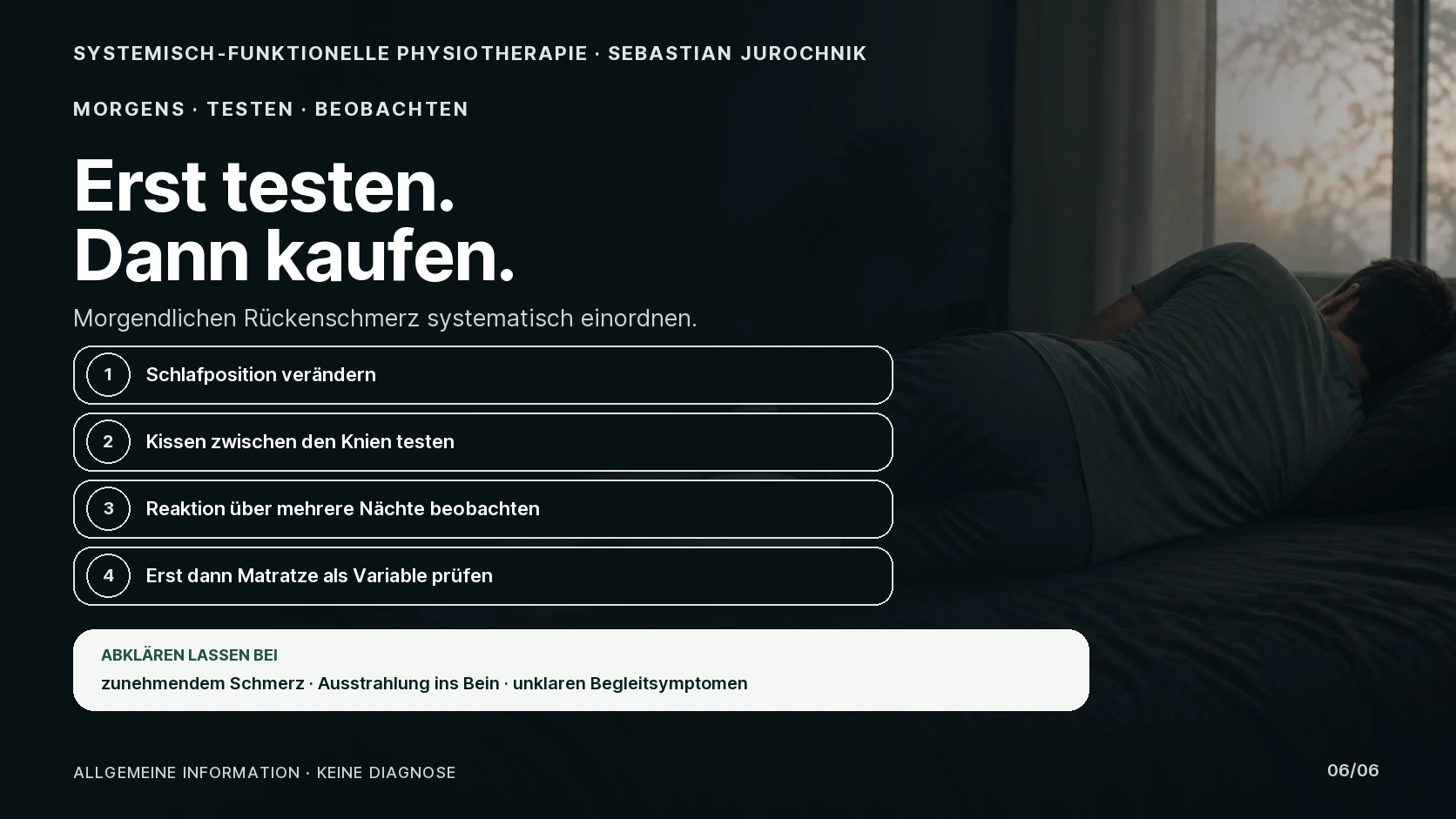 Morgencheck bei Rückenschmerzen: Schlafposition, Kniekissen und Reaktion über mehrere Nächte beobachten