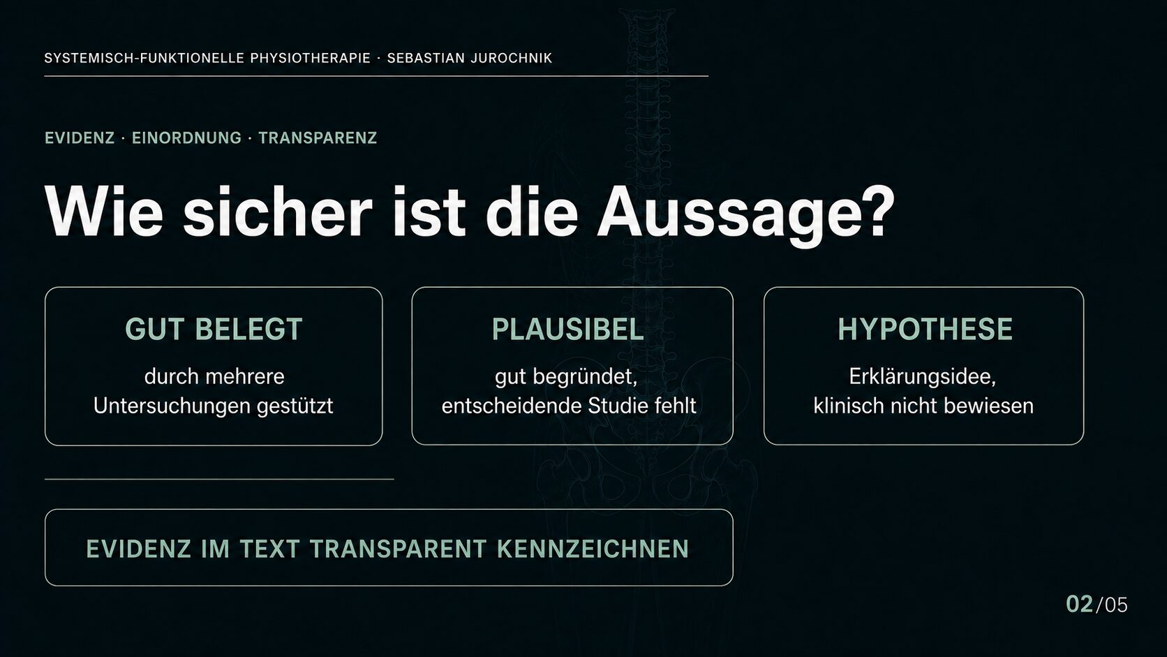 Evidenzstufen bei wiederkehrenden Rückenschmerzen: gut belegt, plausibel und Hypothese